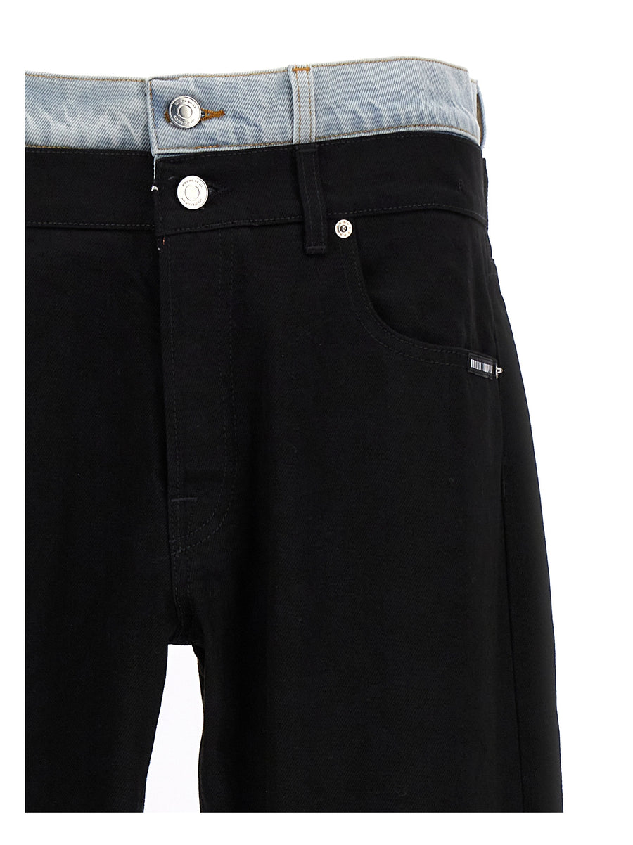Vtmnts Double Waist Jeans For Men Black 100% Cotton Denim With Contrast Double Waist Detail And True-To-Size Fit