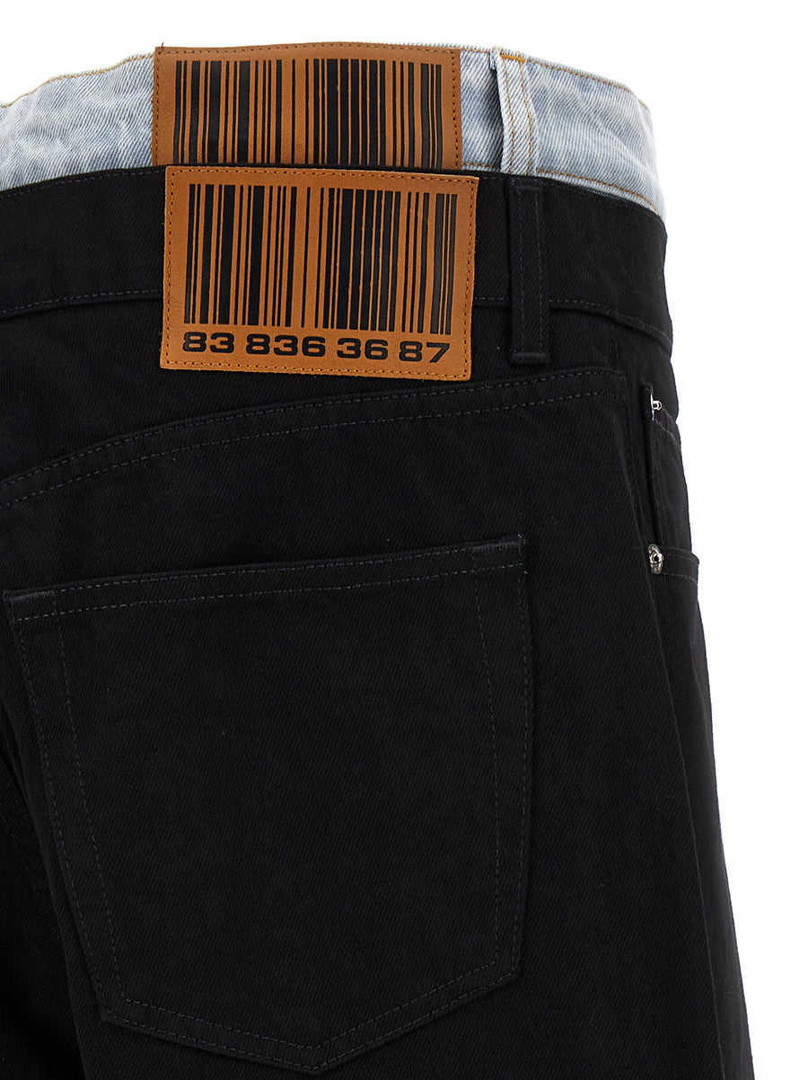 Vtmnts Double Waist Jeans For Men Black 100% Cotton Denim With Contrast Double Waist Detail And True-To-Size Fit