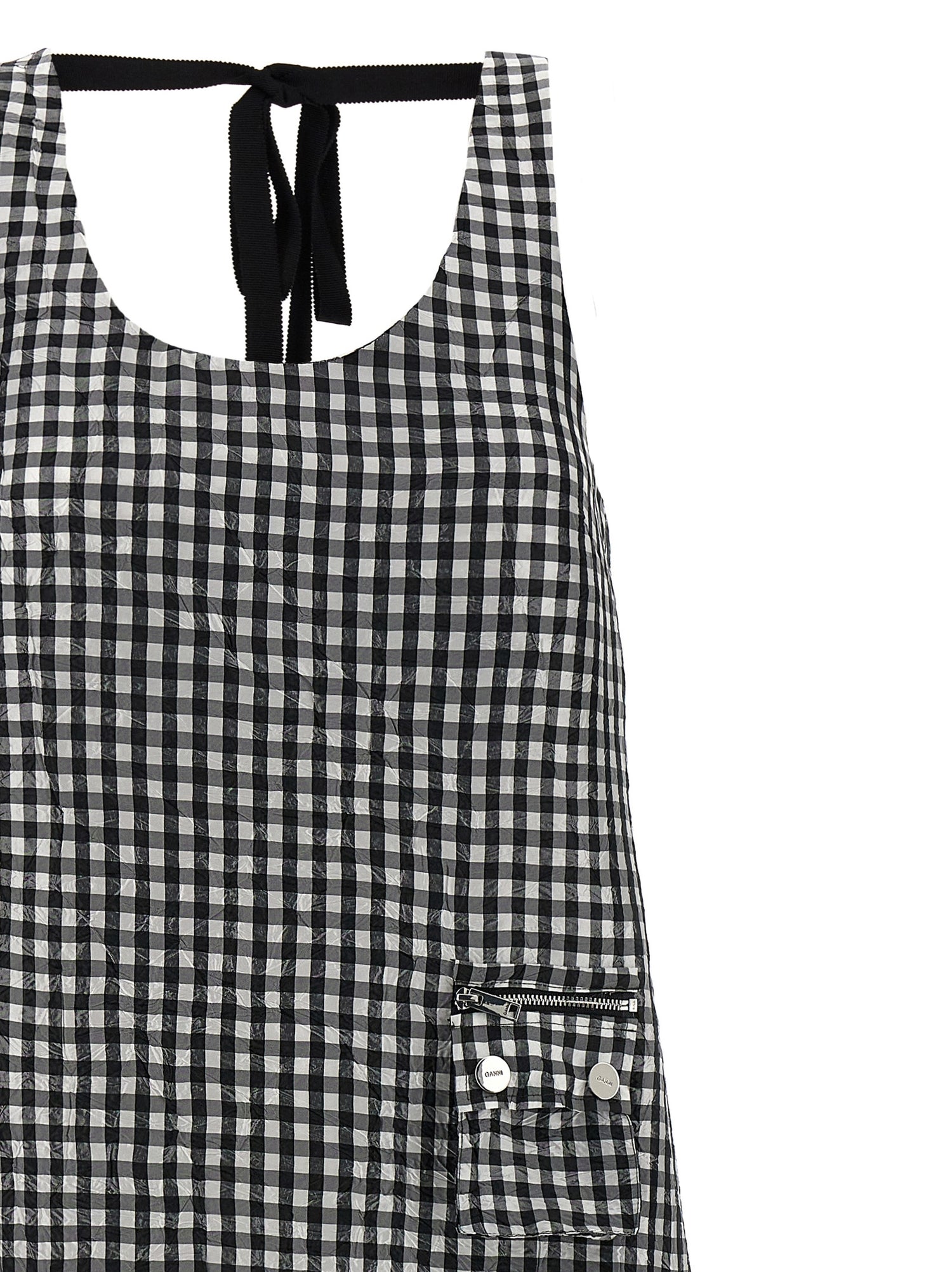 Ganni Crinkled Check Long Dress