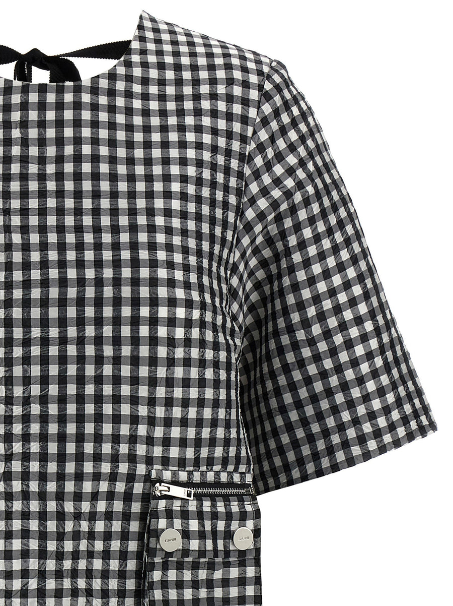 Ganni Crinkled Check Mini Dress