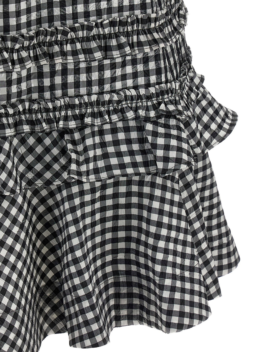 Ganni Crinkled Check Mini Dress