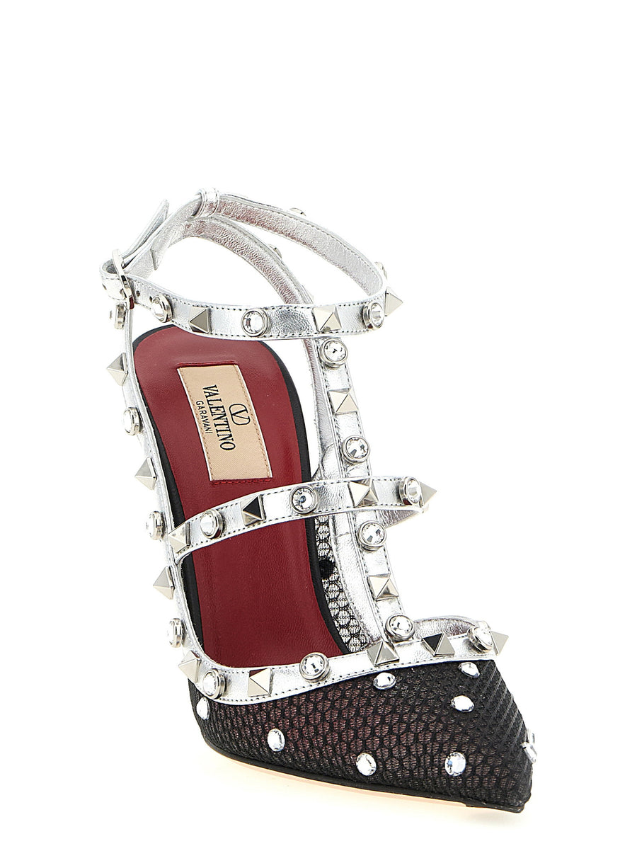 Valentino Garavani Rockstud Pumps Lace and Laminated Leather Multicolor