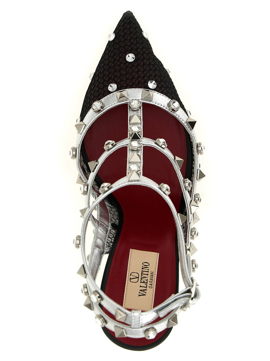 Valentino Garavani Rockstud Pumps Lace and Laminated Leather Multicolor
