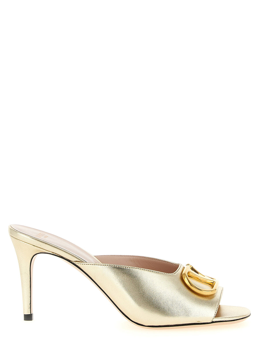 Valentino Garavani Vlogo Signature Sandals Gold Laminated Goat Leather Iconic Luxury For Women