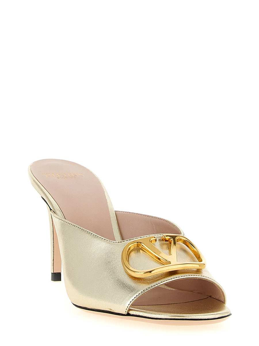 Valentino Garavani Vlogo Signature Sandals Gold Laminated Goat Leather Iconic Luxury For Women