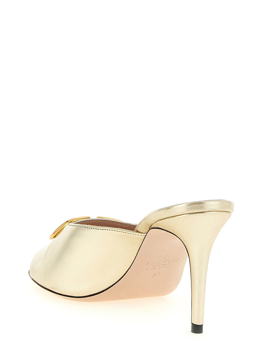 Valentino Garavani Vlogo Signature Sandals Gold Laminated Goat Leather Iconic Luxury For Women