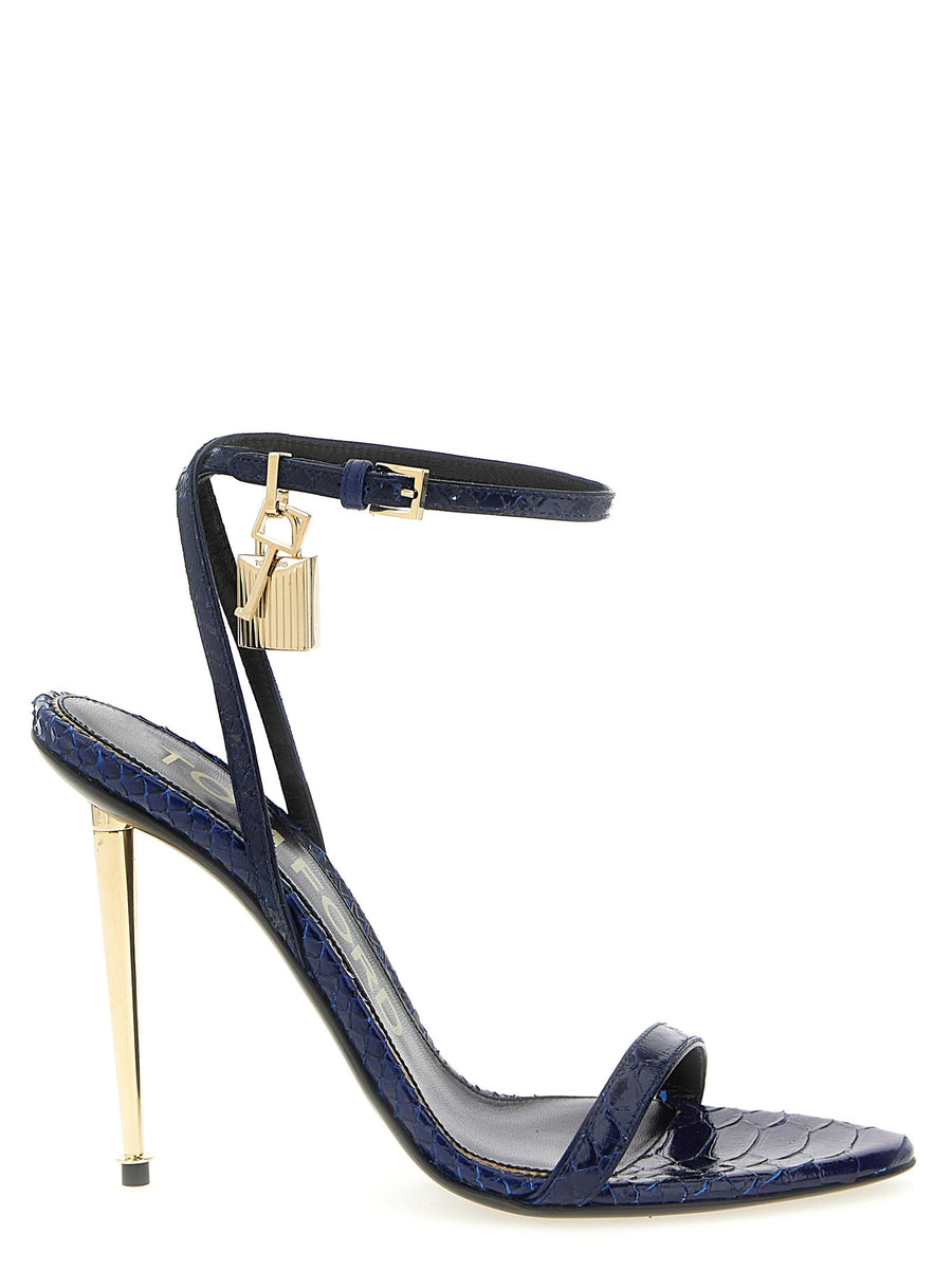 Tom Ford Padlock Sandals Blue Calfskin Leather With Padlock Charm