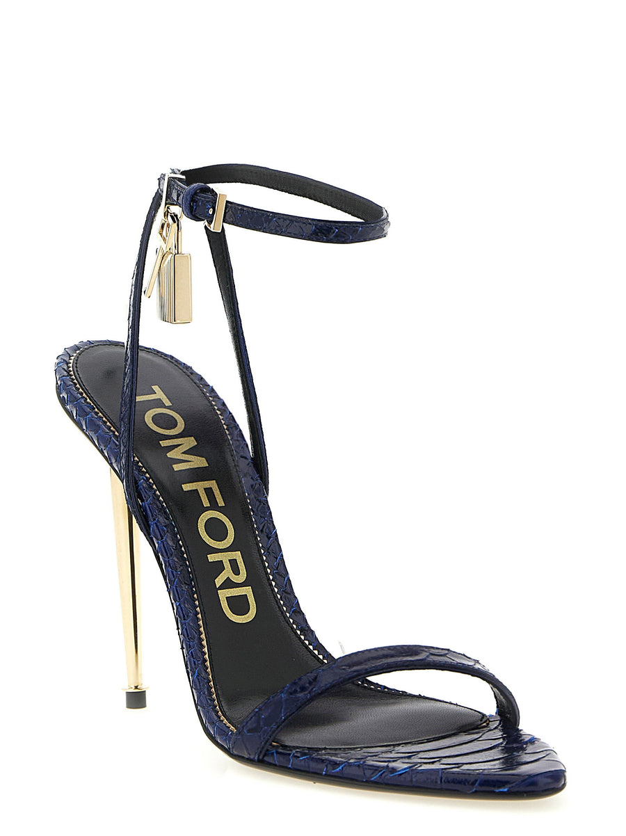 Tom Ford Padlock Sandals Blue Calfskin Leather With Padlock Charm