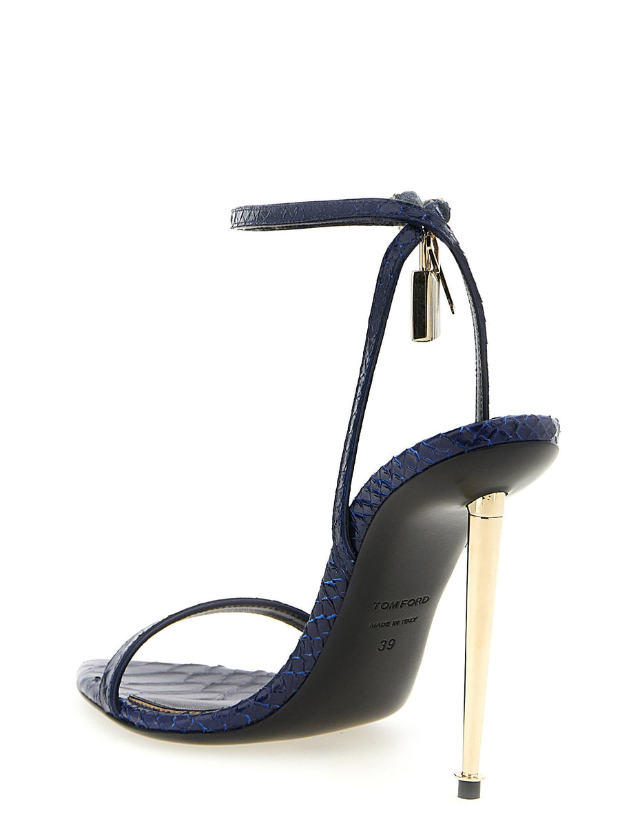 Tom Ford Padlock Sandals Blue Calfskin Leather With Padlock Charm