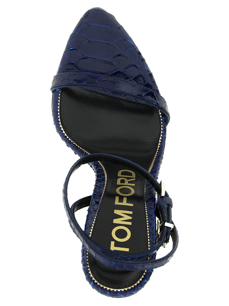 Tom Ford Padlock Sandals Blue Calfskin Leather With Padlock Charm