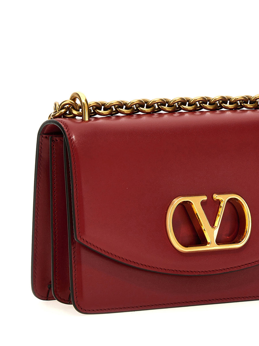Valentino Garavani Vain Shoulder Bag Red Calfskin Magnetic Flap V Logo Icon For Women