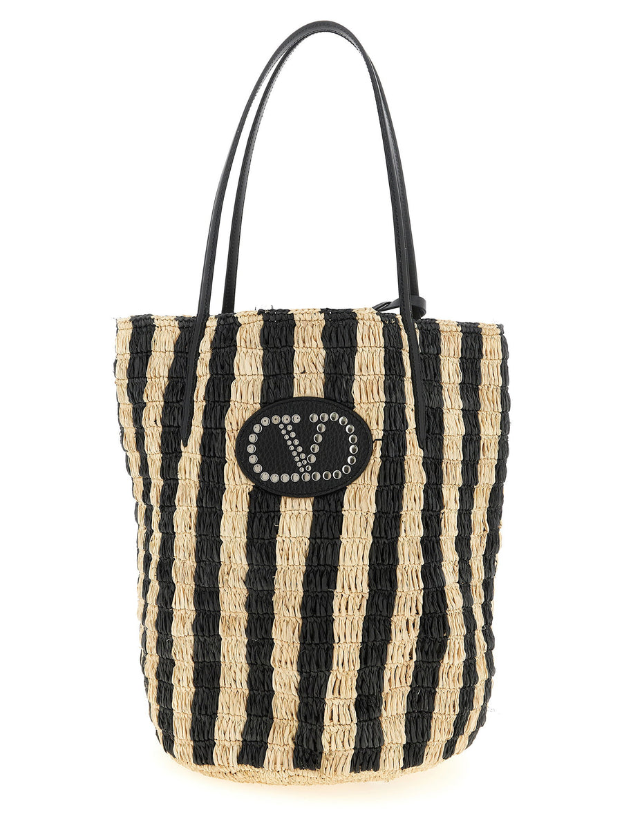 Valentino Garavani Raffia Shopper Handwoven Striped Tote For Women Artisanal Luxury