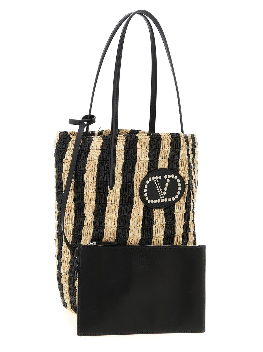 Valentino Garavani Raffia Shopper Handwoven Striped Tote For Women Artisanal Luxury