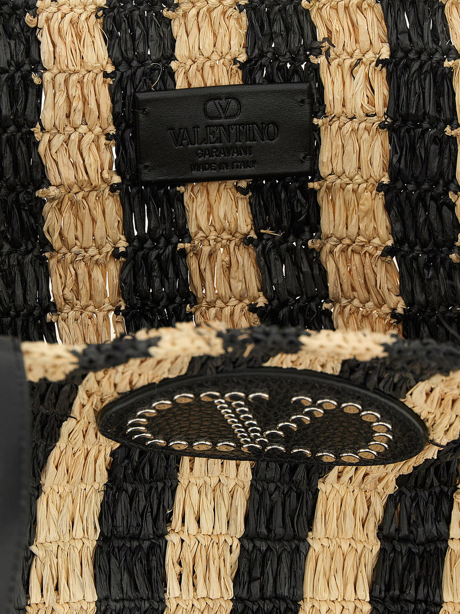 Valentino Garavani Raffia Shopper Handwoven Striped Tote For Women Artisanal Luxury