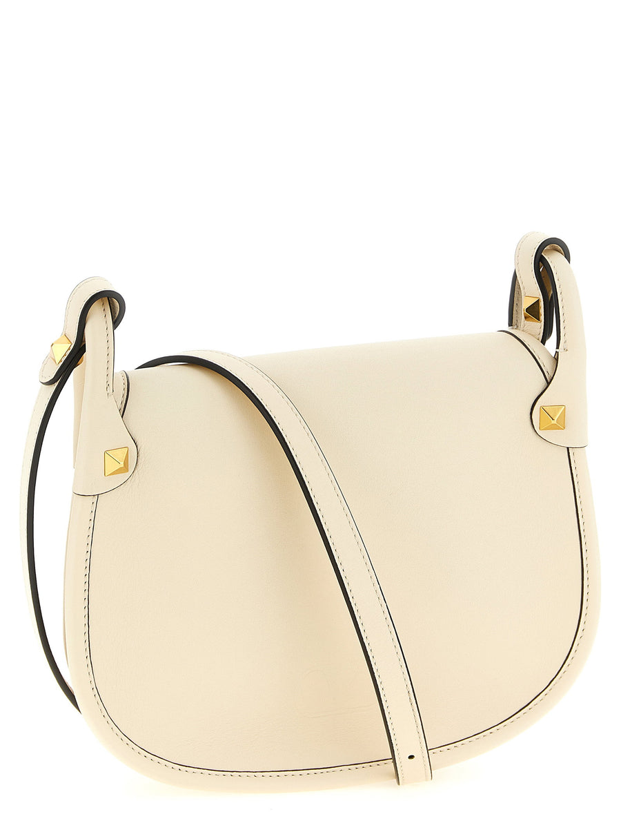 Valentino Garavani Flaneuse Small White Calfskin Shoulder Bag with Antiqued Stud Applique for Women