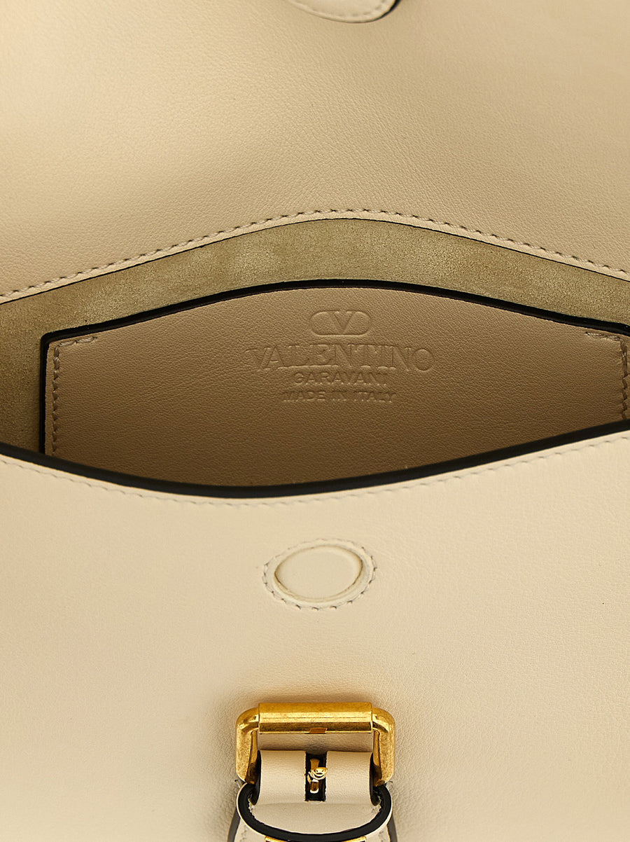 Valentino Garavani Flaneuse Small White Calfskin Shoulder Bag with Antiqued Stud Applique for Women