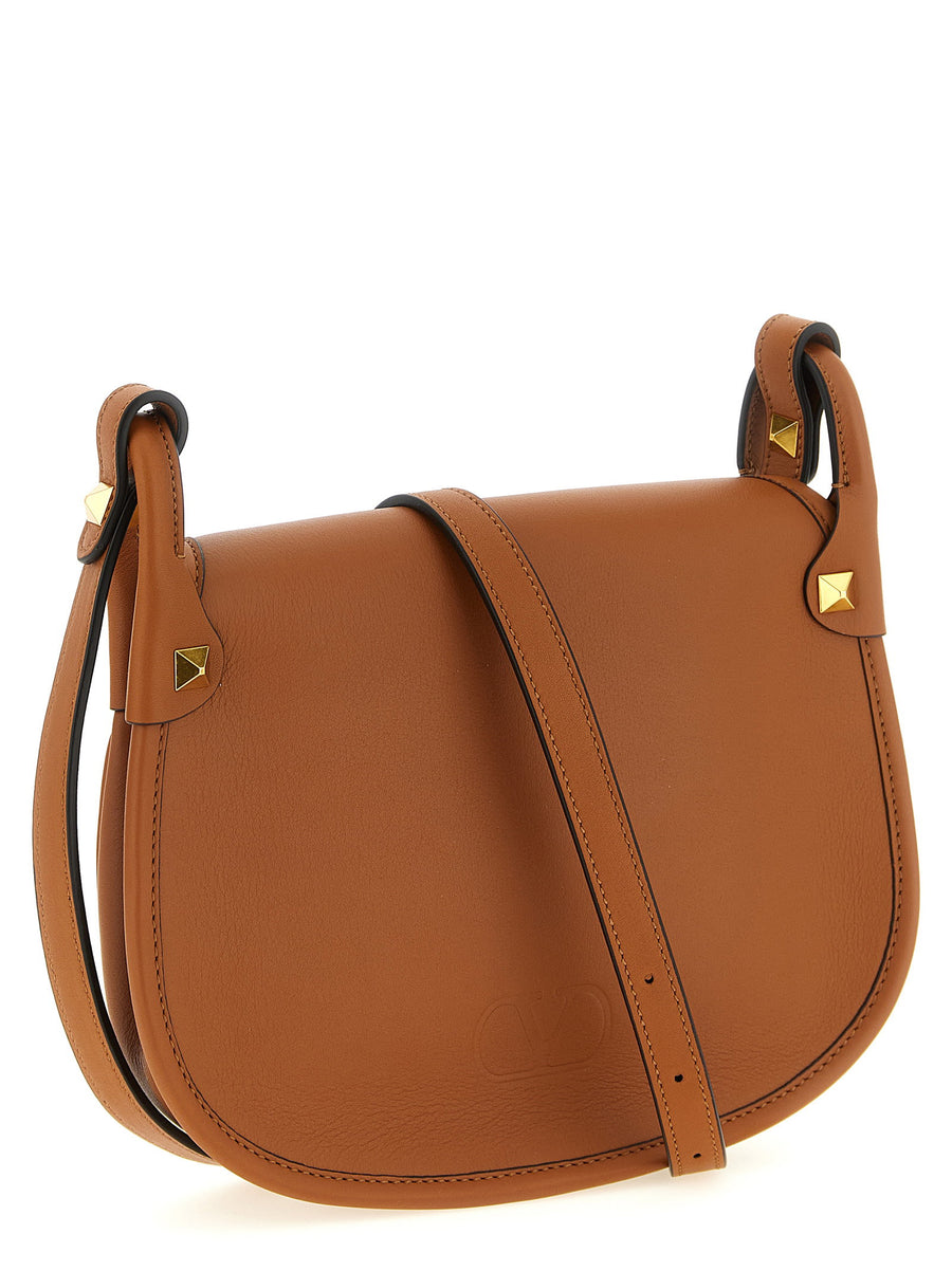 Valentino Garavani Flaneuse Small Shoulder Bag For Women Luxurious Brown Calfskin Adjustable Strap Magnetic Closure
