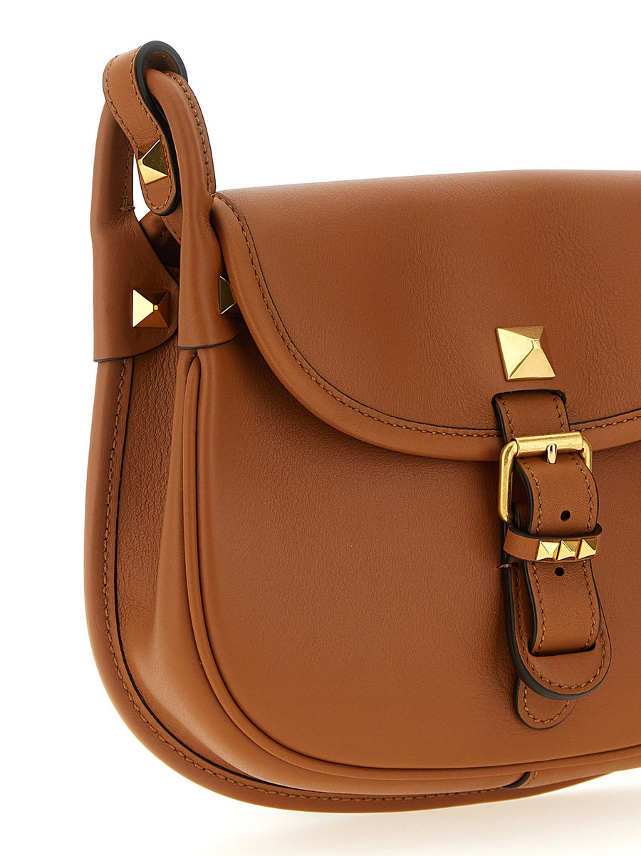 Valentino Garavani Flaneuse Small Shoulder Bag For Women Luxurious Brown Calfskin Adjustable Strap Magnetic Closure