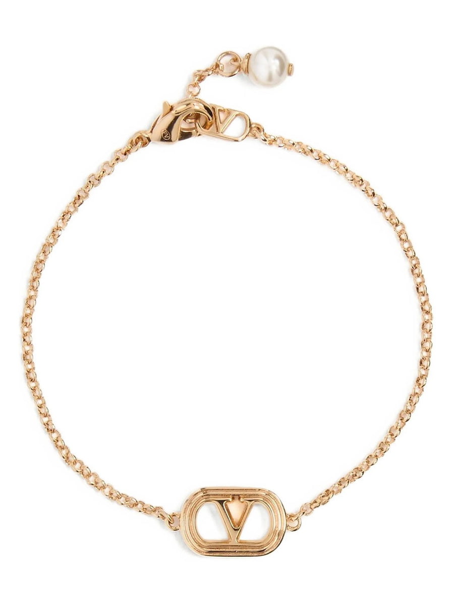 Ovalette Bracelet Valentino Garavani Gold Tone Steel with Swarovski Pearls VLogo Signature for Women