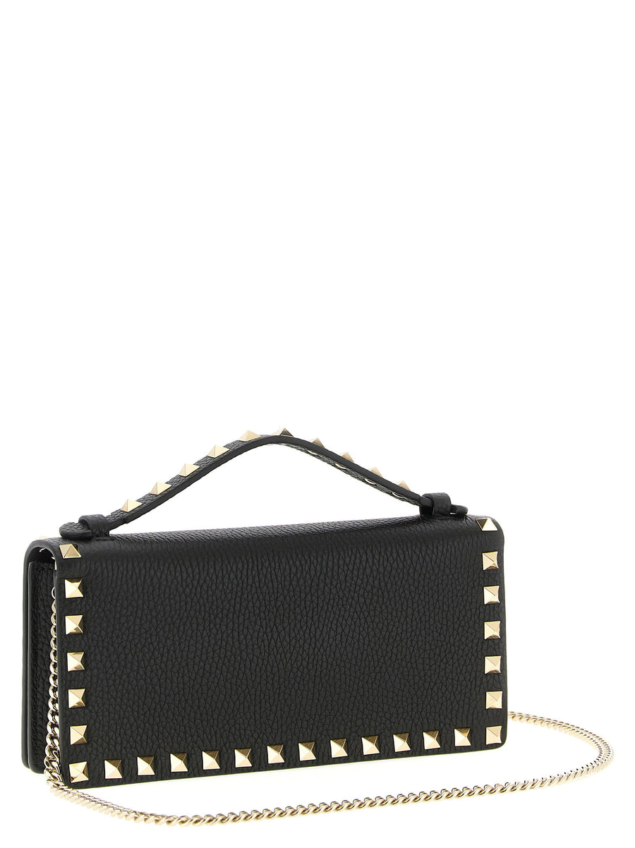 Valentino Garavani Rockstud Wallet On Chain Calfskin Leather Black