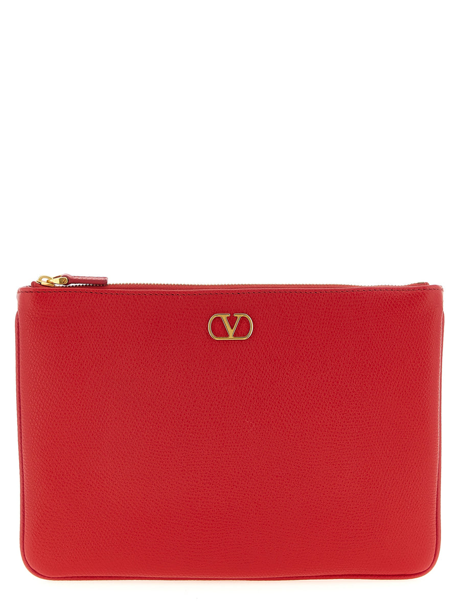 Valentino Garavani VLogo Signature Clutch Bag Garnet Red Calfskin With Top Zip For Women Elegant Luxury