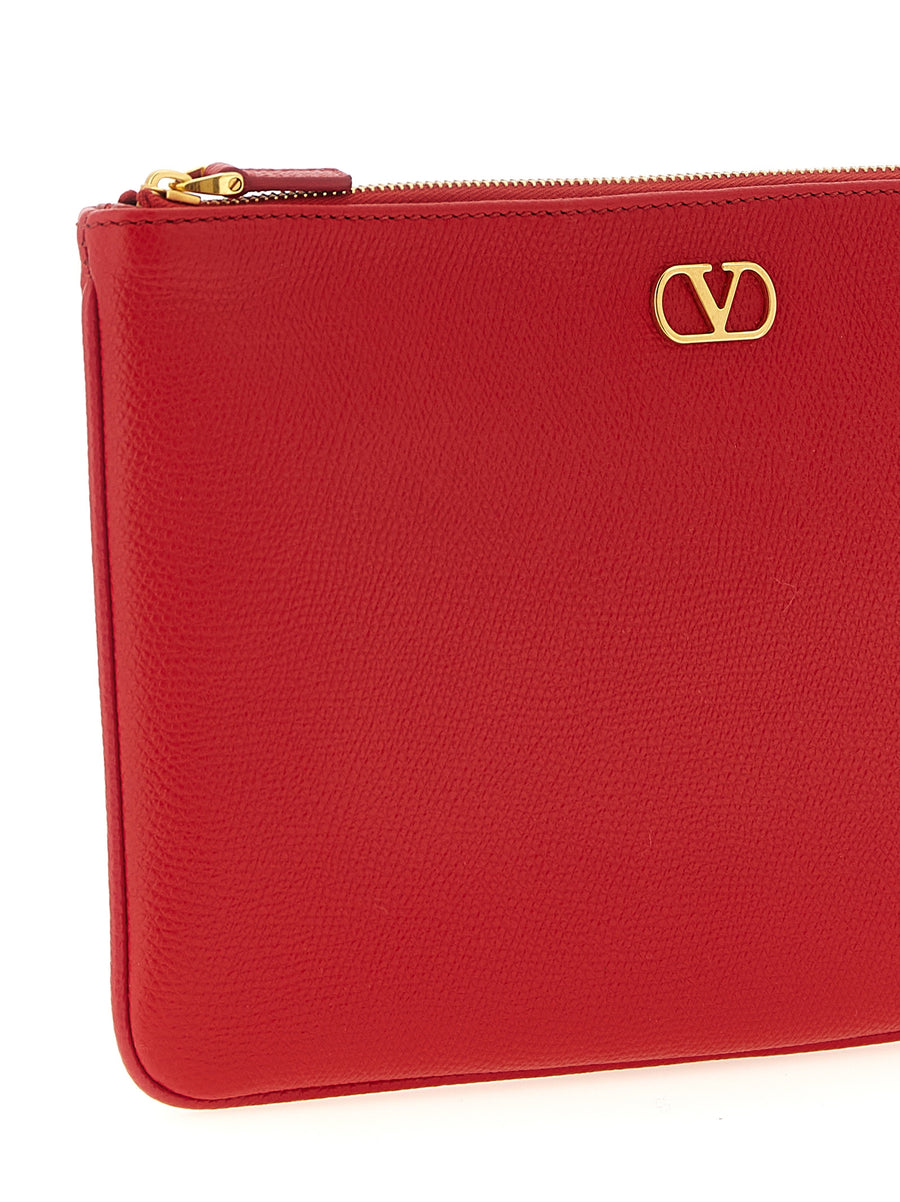 Valentino Garavani VLogo Signature Clutch Bag Garnet Red Calfskin With Top Zip For Women Elegant Luxury