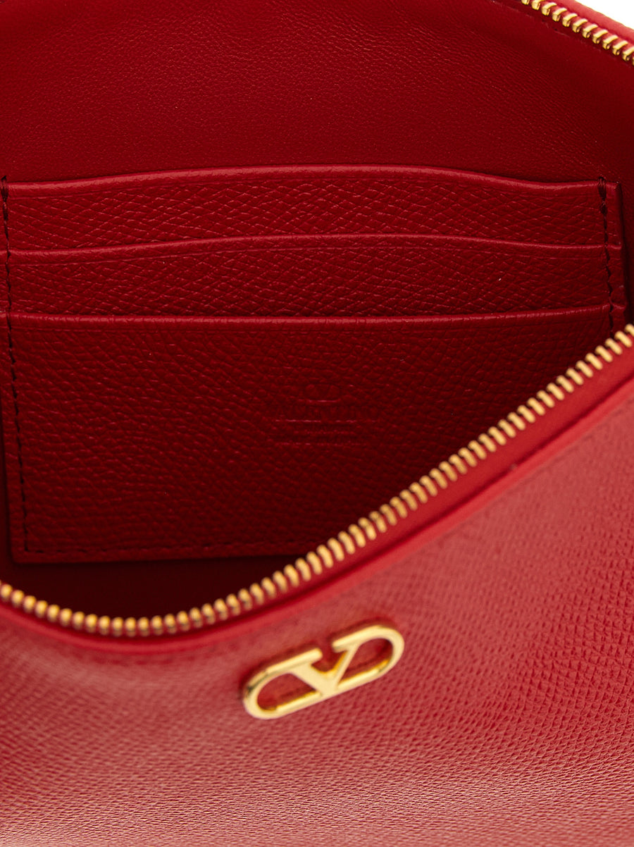 Valentino Garavani VLogo Signature Clutch Bag Garnet Red Calfskin With Top Zip For Women Elegant Luxury