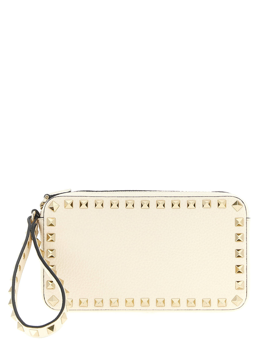 Valentino Garavani Rockstud White Calfskin Clutch Bag With Signature Hardware For Women