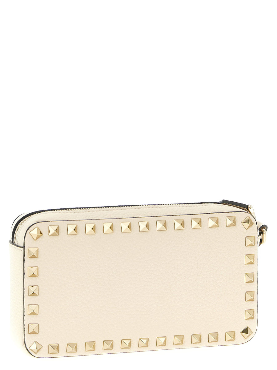 Valentino Garavani Rockstud White Calfskin Clutch Bag With Signature Hardware For Women