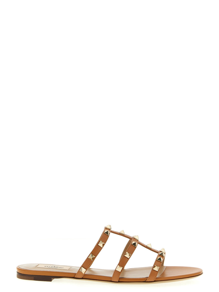 Valentino Garavani Rockstud Leather Slides Beige Calfskin For Women