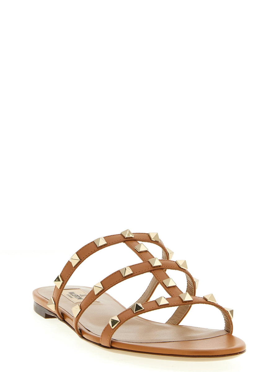 Valentino Garavani Rockstud Leather Slides Beige Calfskin For Women