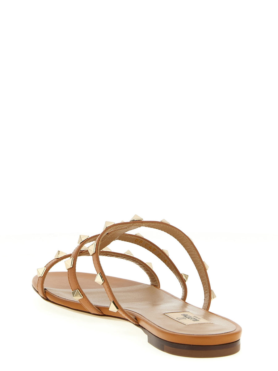 Valentino Garavani Rockstud Leather Slides Beige Calfskin For Women