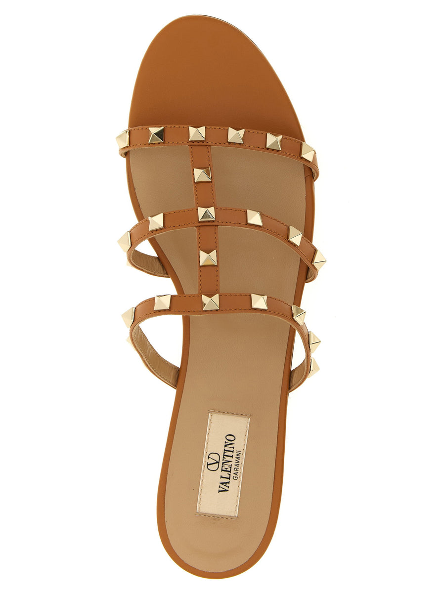 Valentino Garavani Rockstud Leather Slides Beige Calfskin For Women