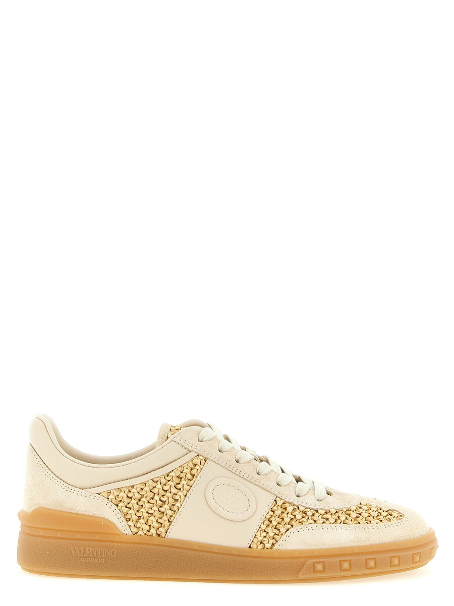 Valentino Garavani Upvillage Sneakers For Women Textured Raffia Upper With Calfskin Side Band Couture Detail