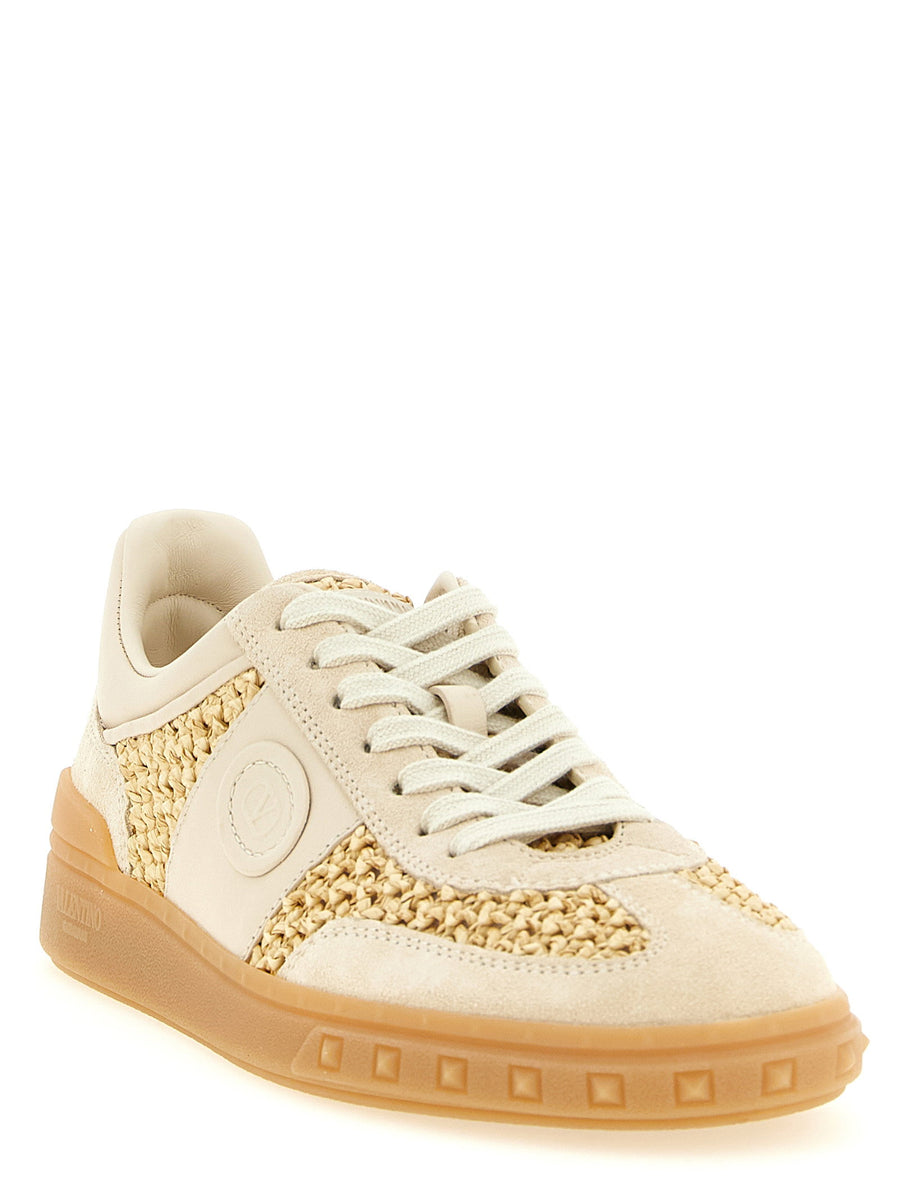Valentino Garavani Upvillage Sneakers For Women Textured Raffia Upper With Calfskin Side Band Couture Detail