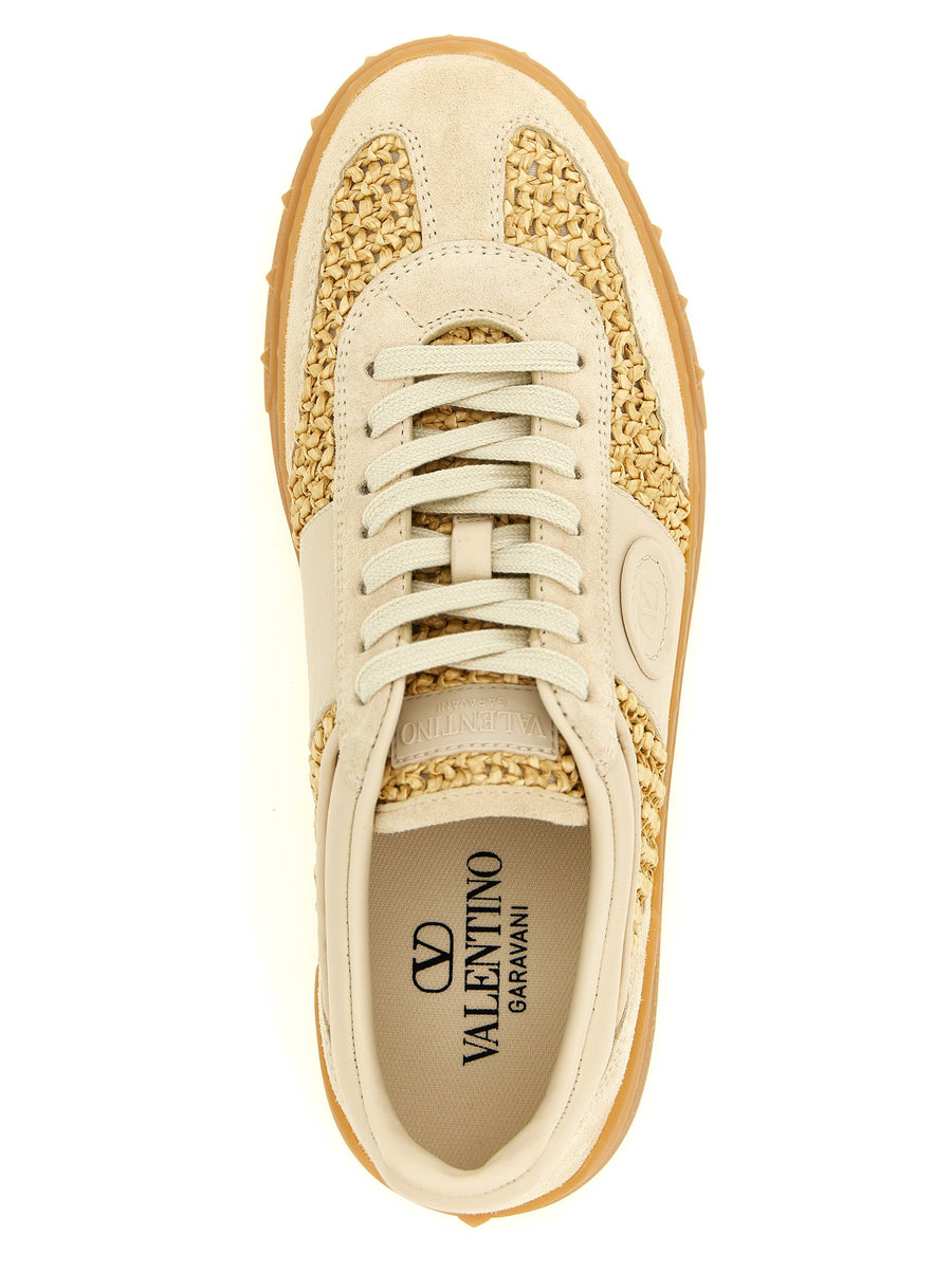 Valentino Garavani Upvillage Sneakers For Women Textured Raffia Upper With Calfskin Side Band Couture Detail