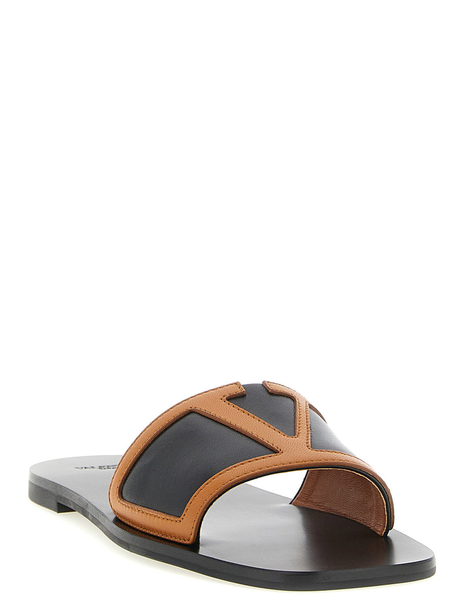 Valentino Viva Superstar Slides Luxury Lamb Leather Signature Vlogo Band Women Sandals Resort Wear