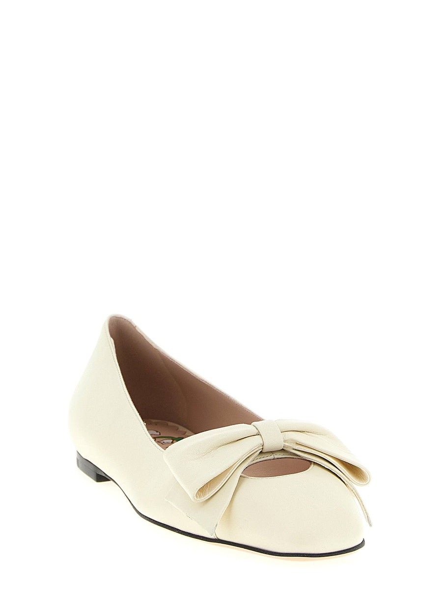 Valentino Garavani Bowow Ballet Flats Women White Leather With Bow Detail And Vlogo Heel
