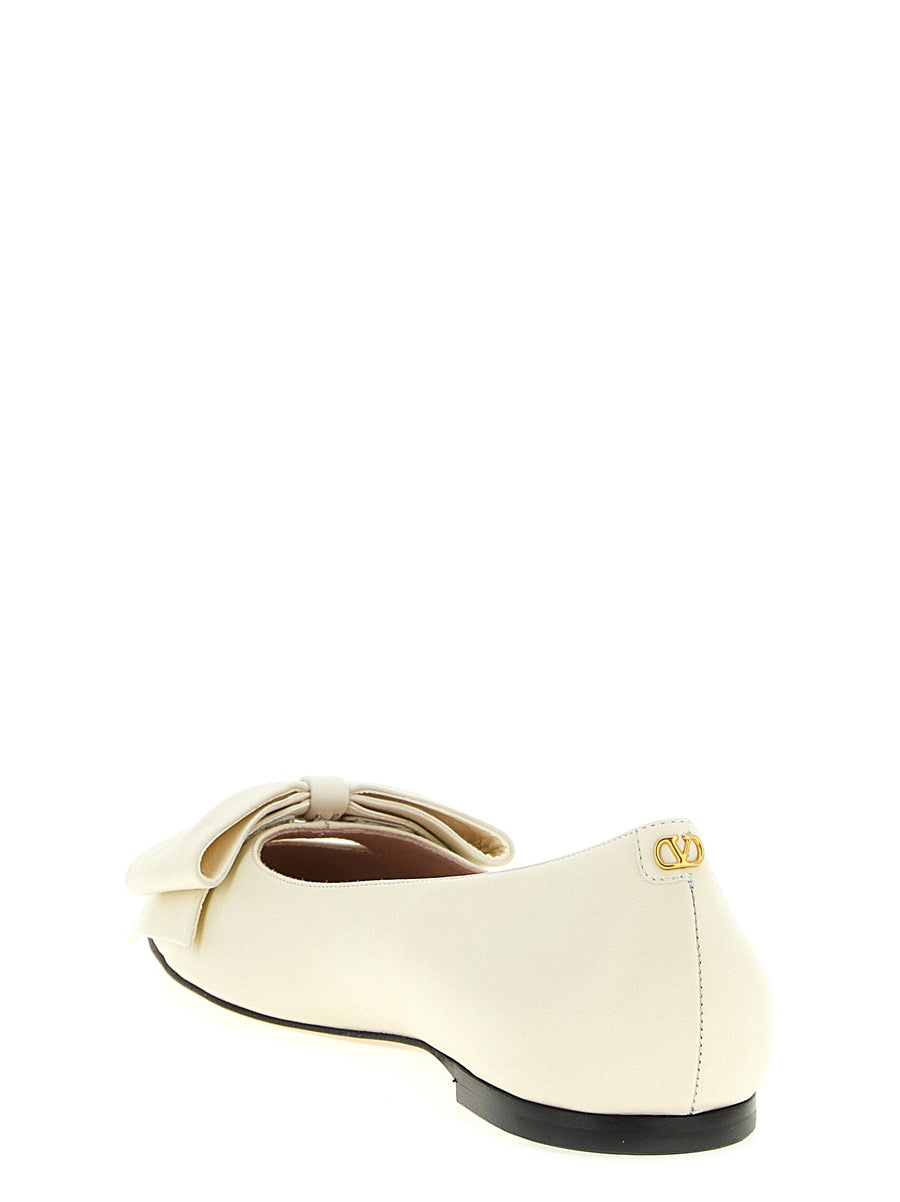 Valentino Garavani Bowow Ballet Flats Women White Leather With Bow Detail And Vlogo Heel
