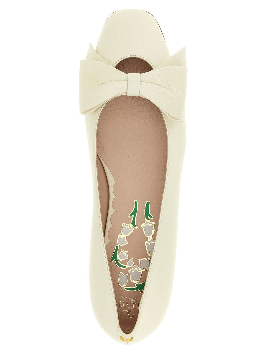 Valentino Garavani Bowow Ballet Flats Women White Leather With Bow Detail And Vlogo Heel