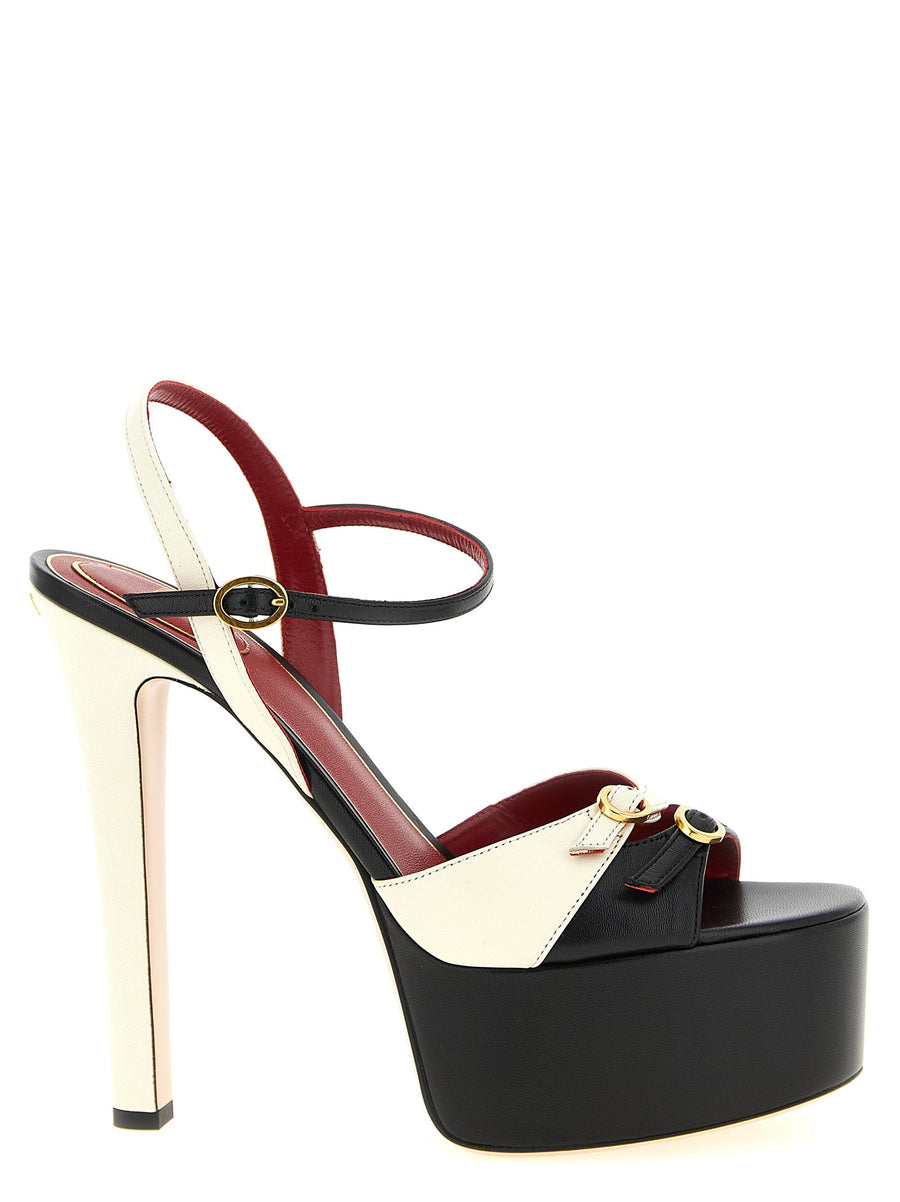 Valentino Garavani Crasher Sandals For Women Two Tone Calfskin Leather With Adjustable Straps Platform VLogo Signature