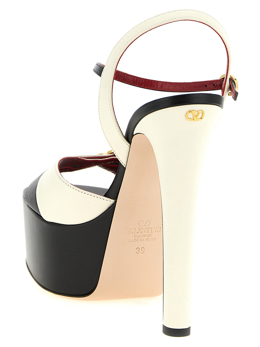 Valentino Garavani Crasher Sandals For Women Two Tone Calfskin Leather With Adjustable Straps Platform VLogo Signature