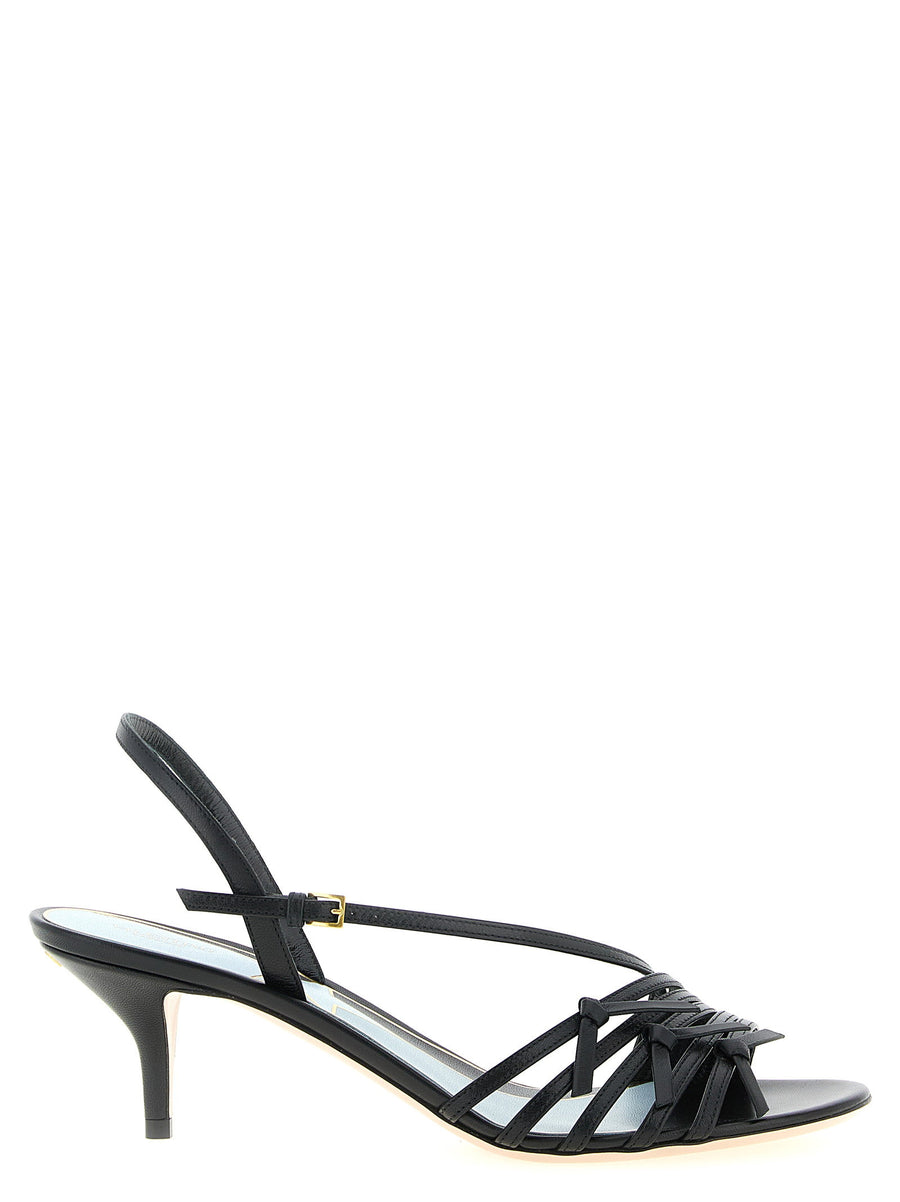 Valentino Garavani Nodine Black Calfskin Sandals With Star Pattern Insole