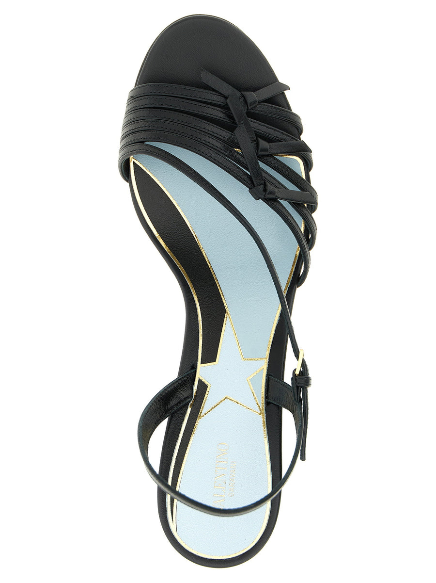Valentino Garavani Nodine Black Calfskin Sandals With Star Pattern Insole