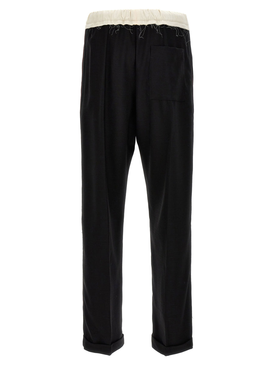 Wales Bonner Seine Wool Trousers White Black Frayed Waist Detail Grosgrain Sides