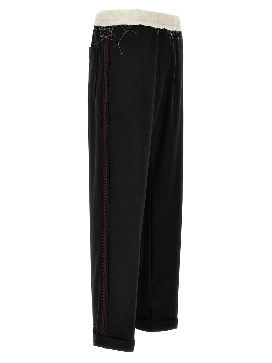 Wales Bonner Seine Wool Trousers White Black Frayed Waist Detail Grosgrain Sides