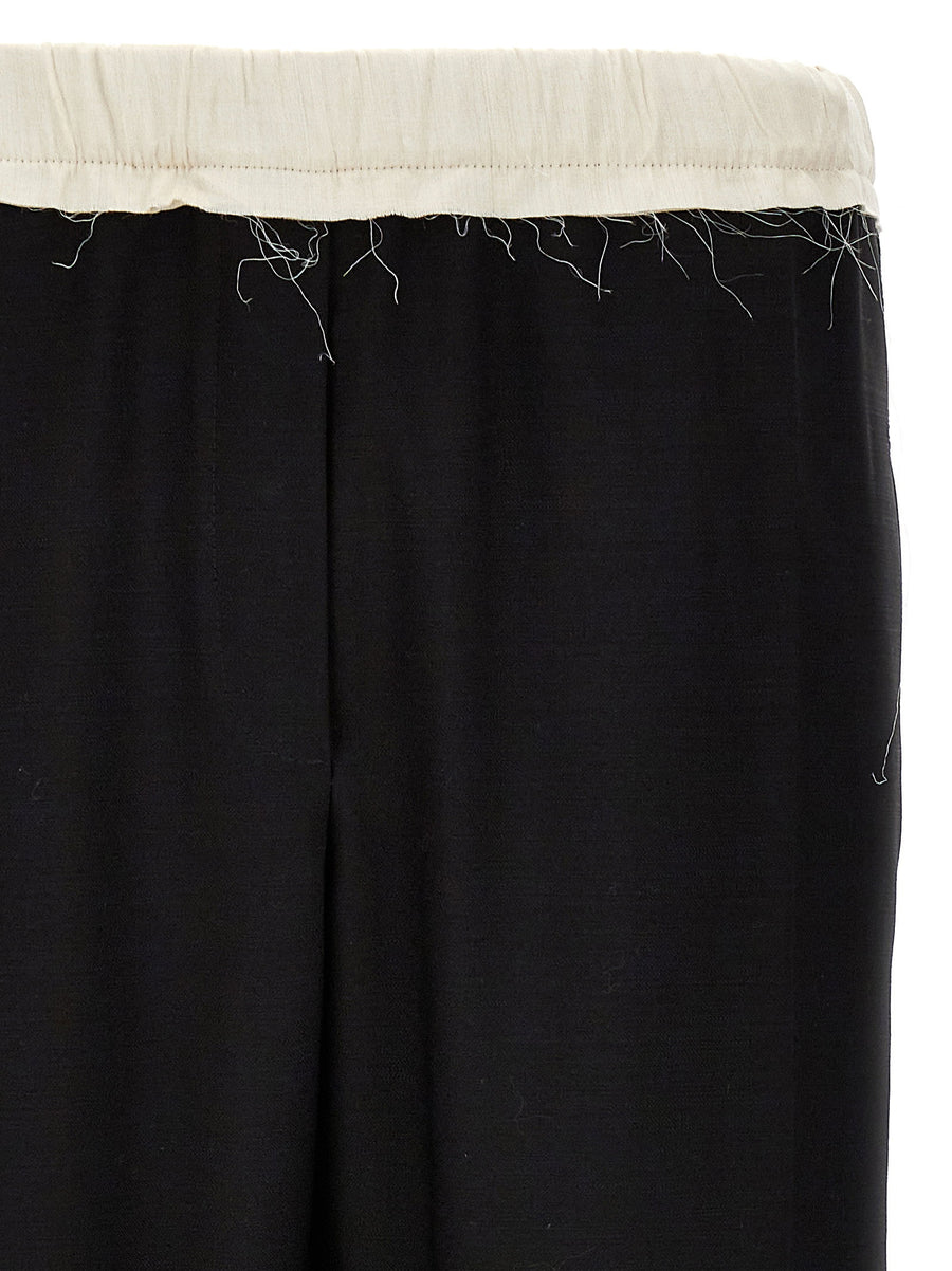 Wales Bonner Seine Wool Trousers White Black Frayed Waist Detail Grosgrain Sides