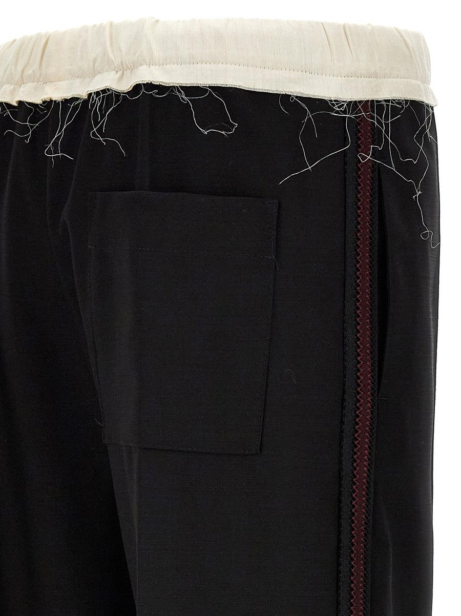 Wales Bonner Seine Wool Trousers White Black Frayed Waist Detail Grosgrain Sides