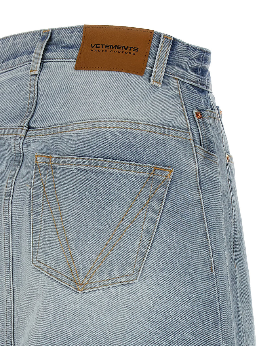 Vetements Destroyed Denim Maxi Skirt Women Front Slit Frayed Hem Premium 100 Percent Cotton