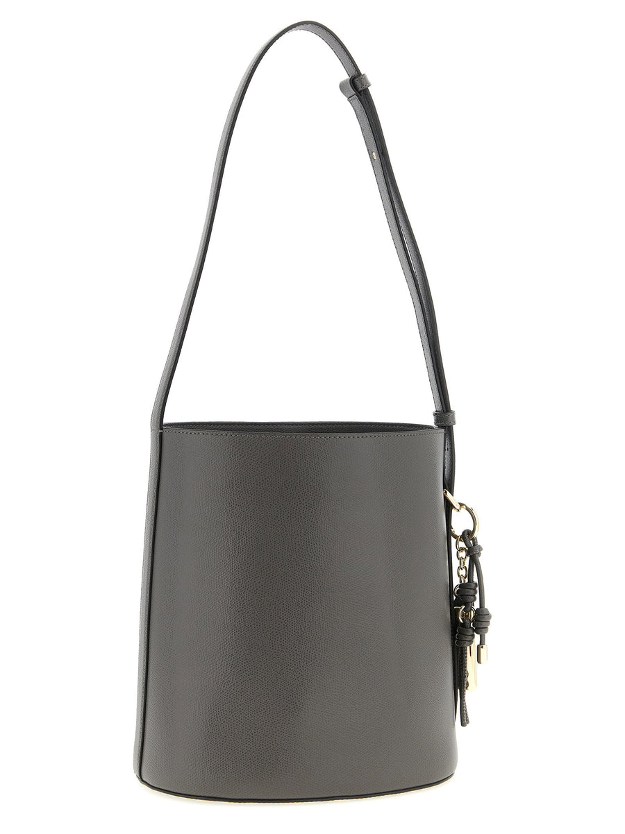 Furla Roxie Small Bucket Bag For Women Luxe Calfskin Shoulder Bag Versatile Gray Grain Print